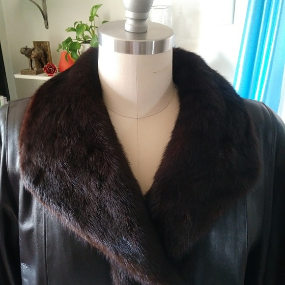Leather & Mink Trim Coat - Picture 3 of 9